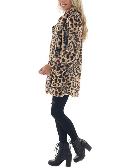 Omoone Leopard Pattern Faux Fur Teddy Coat