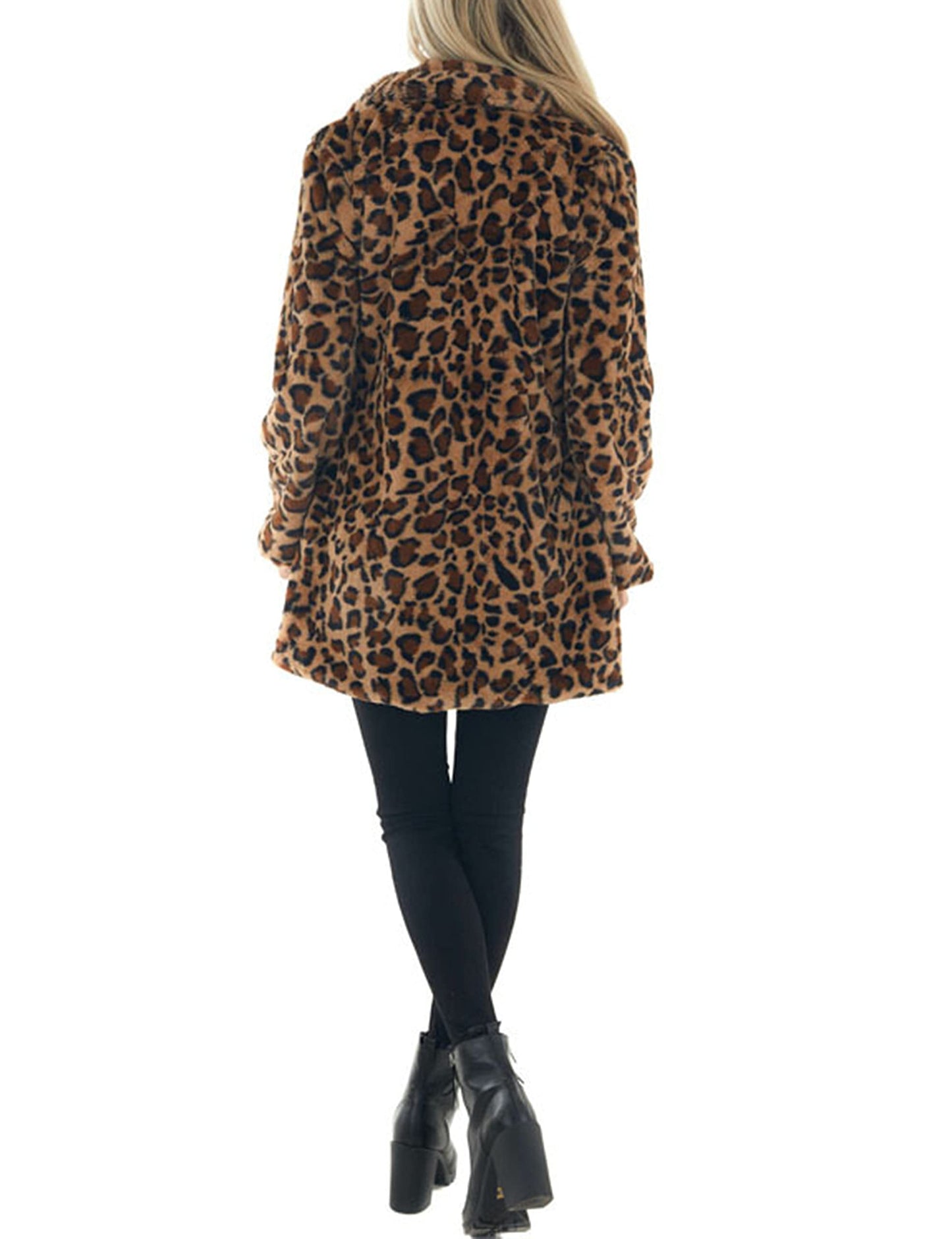 Omoone Leopard Pattern Faux Fur Teddy Coat