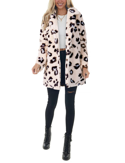 Omoone Leopard Pattern Faux Fur Teddy Coat