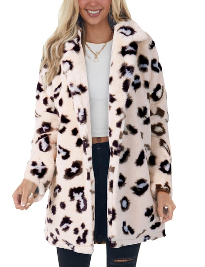 Omoone Leopard Pattern Faux Fur Teddy Coat