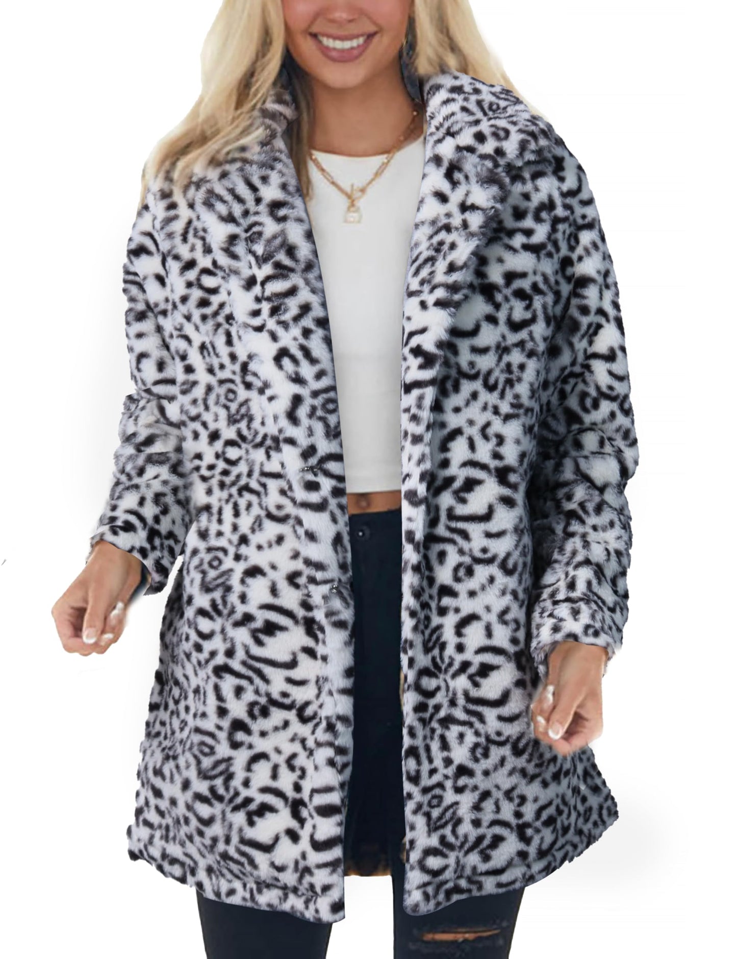 Omoone Leopard Pattern Faux Fur Teddy Coat