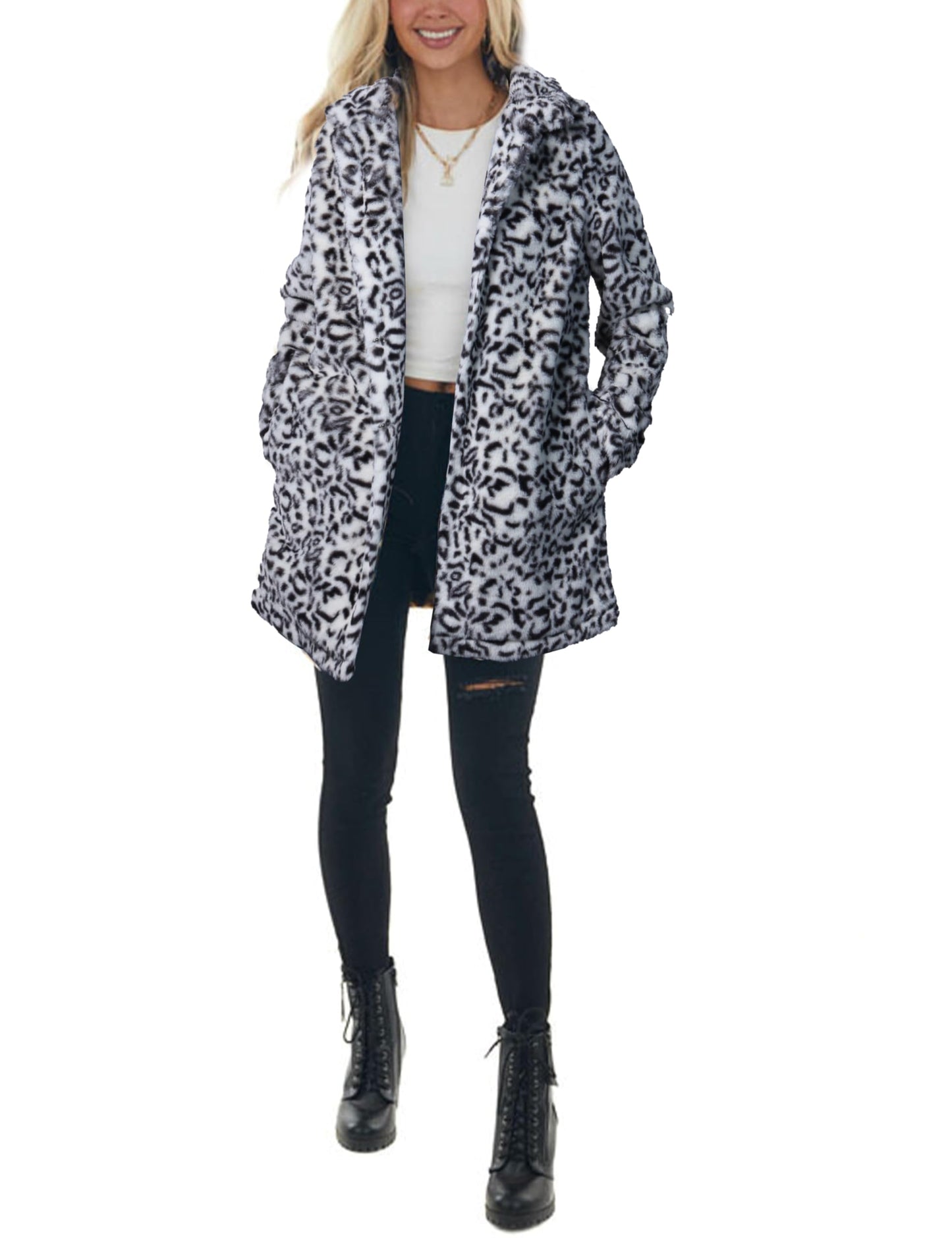 Omoone Leopard Pattern Faux Fur Teddy Coat