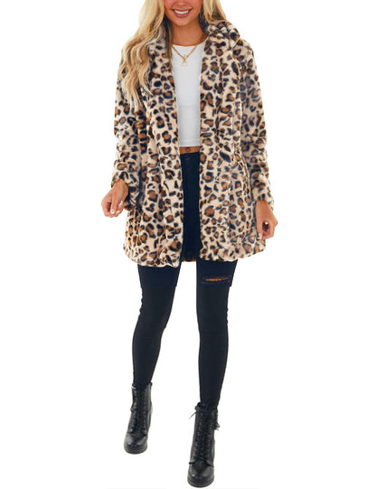 Omoone Leopard Pattern Faux Fur Teddy Coat