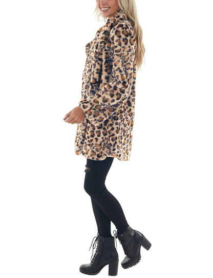 Omoone Leopard Pattern Faux Fur Teddy Coat