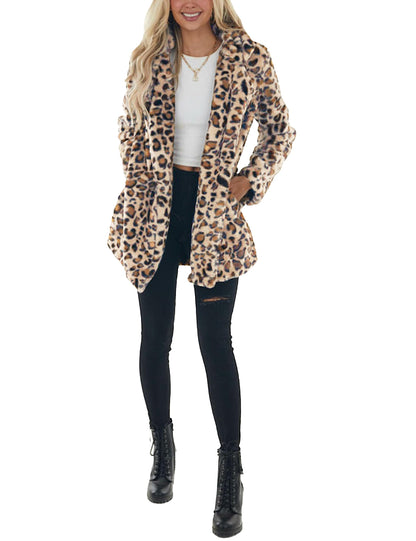 Omoone Leopard Pattern Faux Fur Teddy Coat