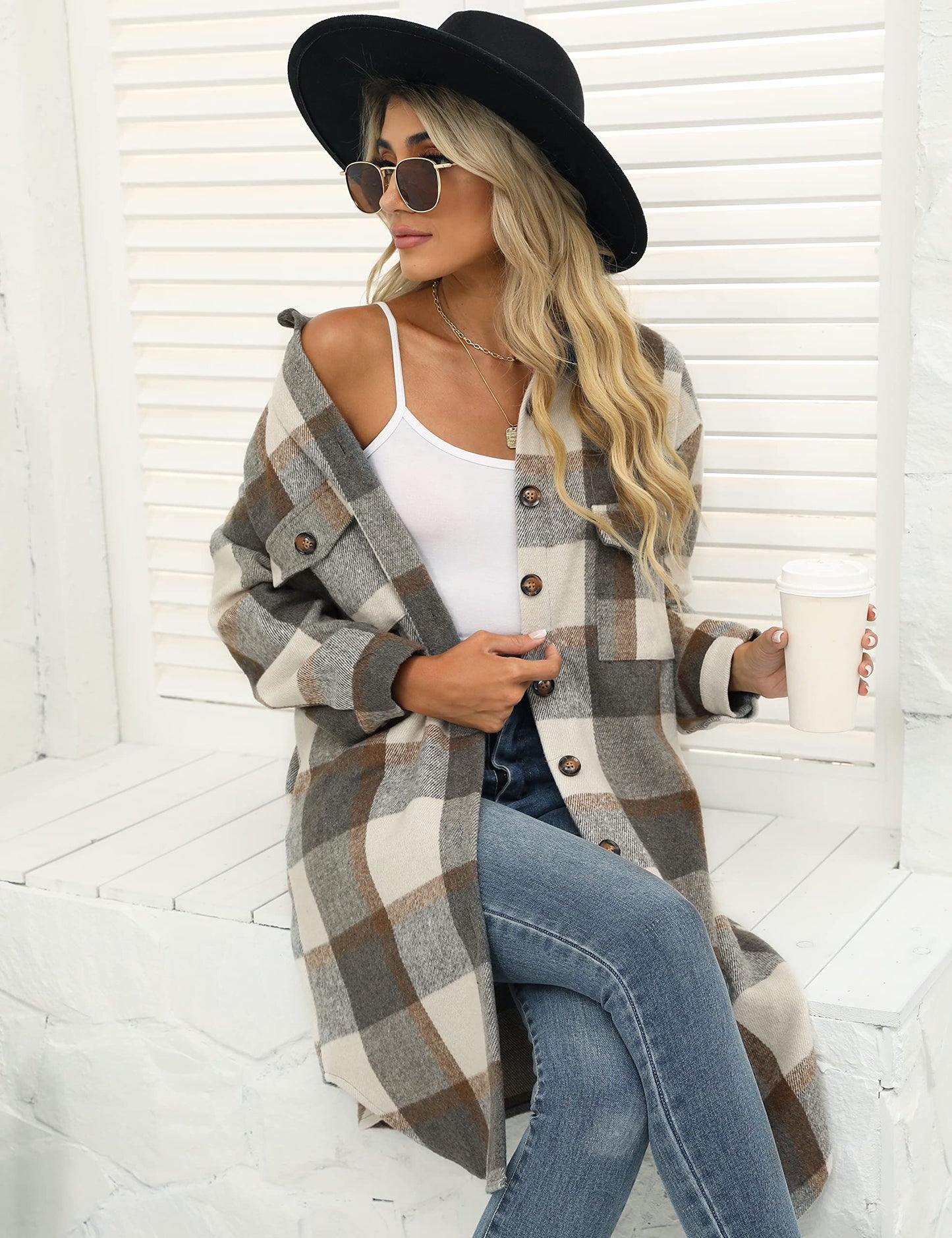 Puwei Lapel Long Flannel Shacket