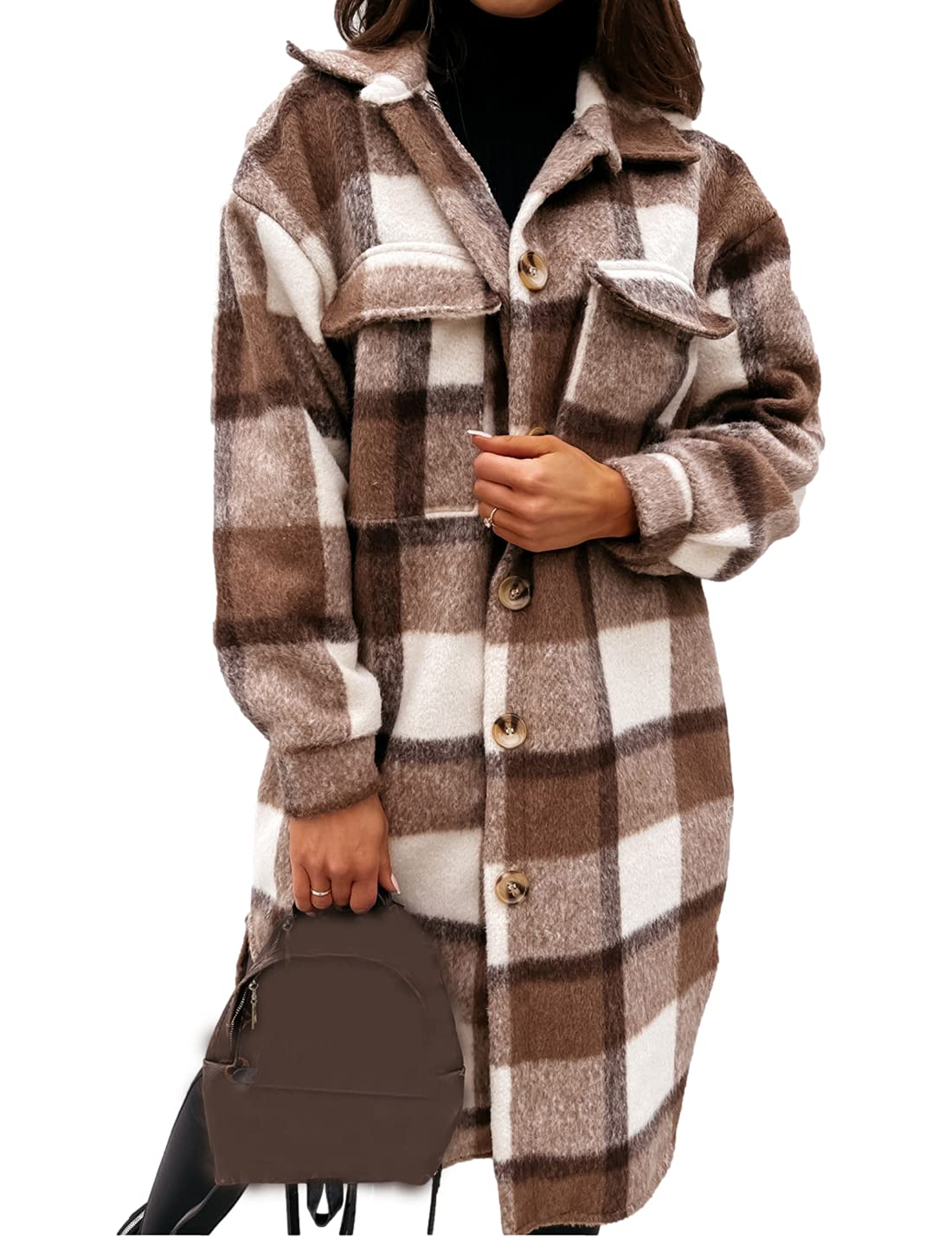 Qibabu Oversized Tartan Plaid Flannel Coat