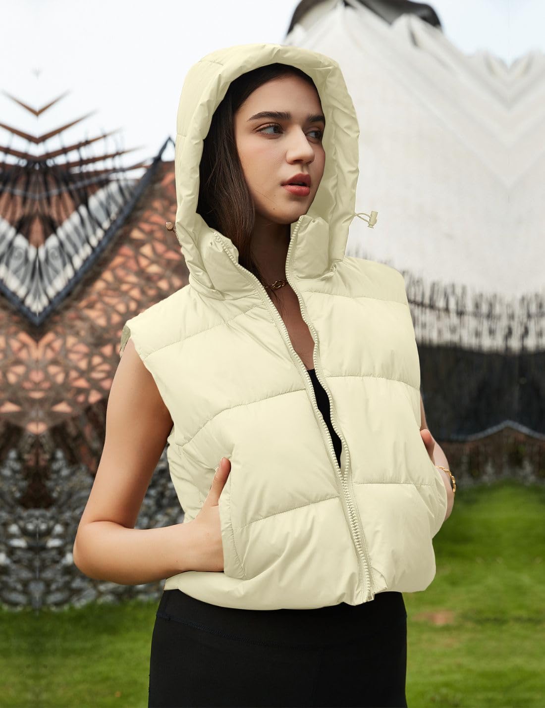 Wequle Quilted Puffer Vest Hoodie