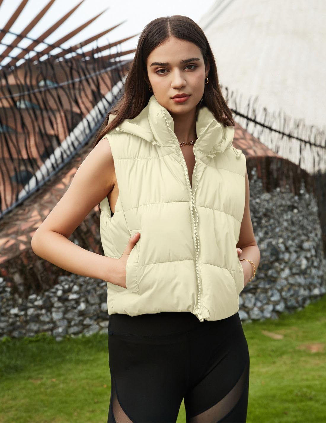 Wequle Quilted Puffer Vest Hoodie