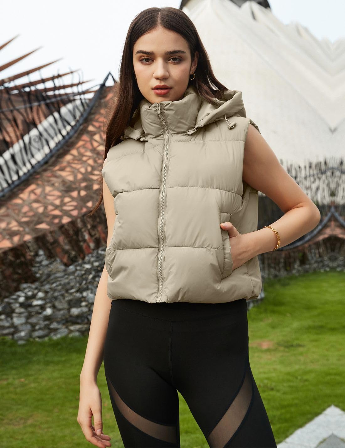 Wequle Quilted Puffer Vest Hoodie