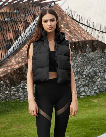 Wequle Quilted Puffer Vest Hoodie