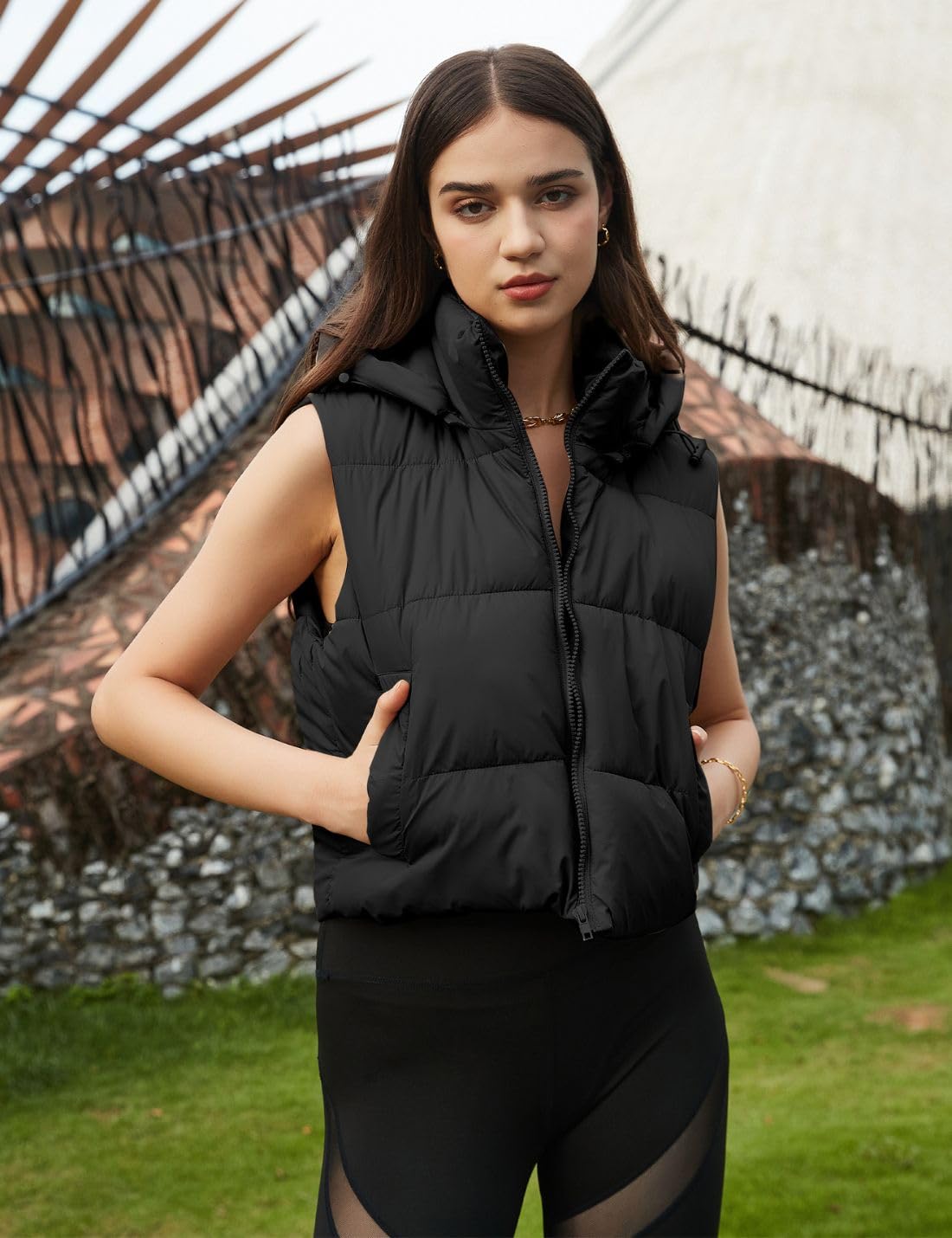 Wequle Quilted Puffer Vest Hoodie