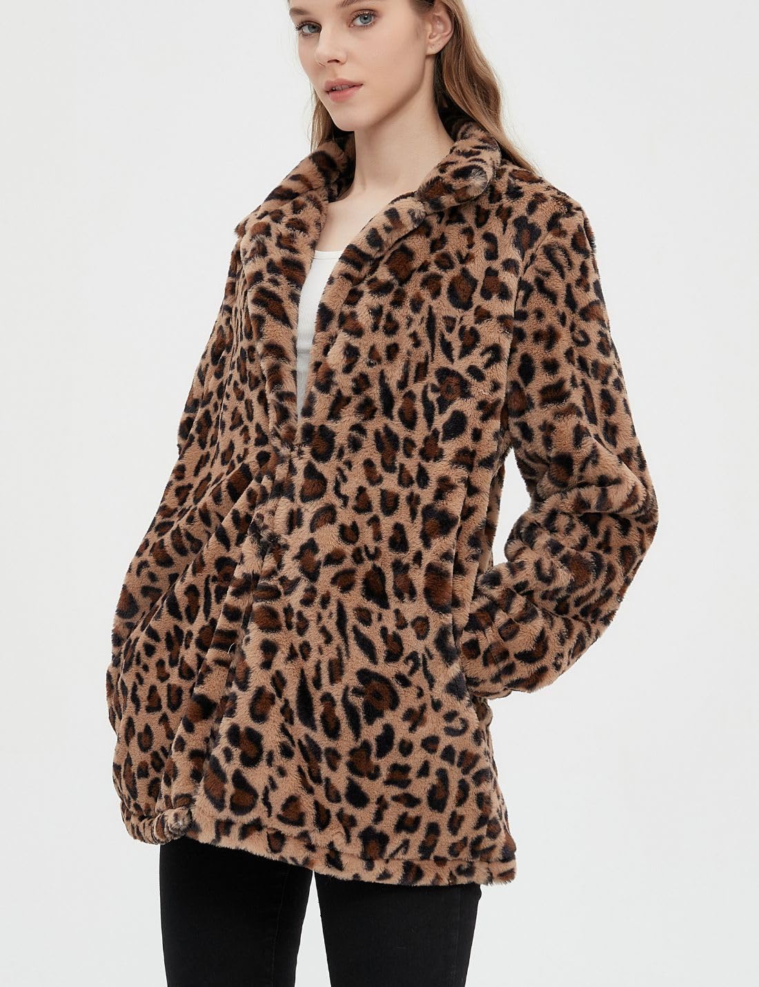 Wequle Leopard Pattern Faux Fur Coat