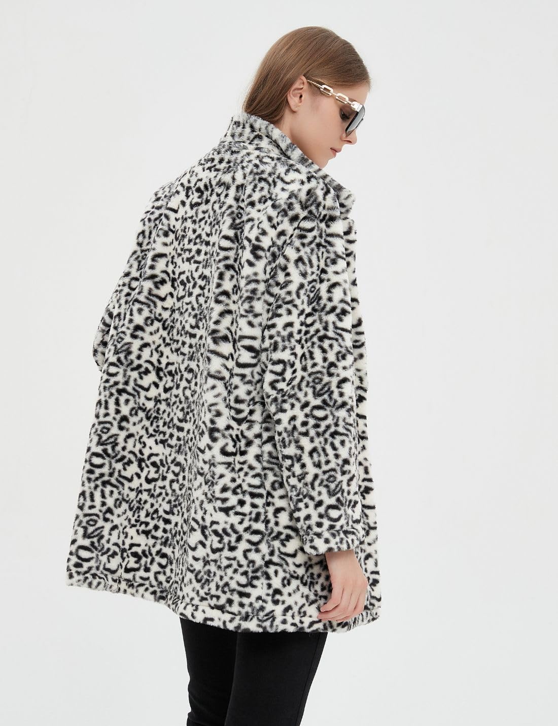 Wequle Leopard Pattern Faux Fur Coat