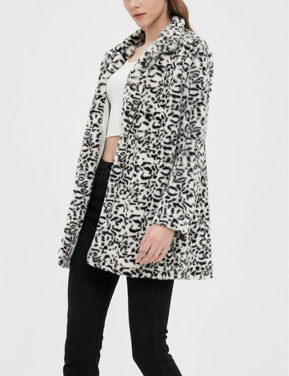 Wequle Leopard Pattern Faux Fur Coat